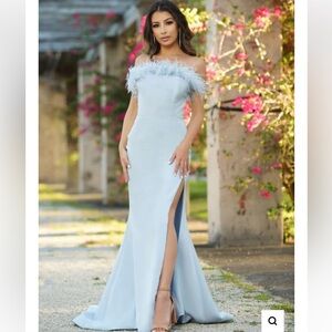 Elegant Off-Shoulder Light Blue Dress